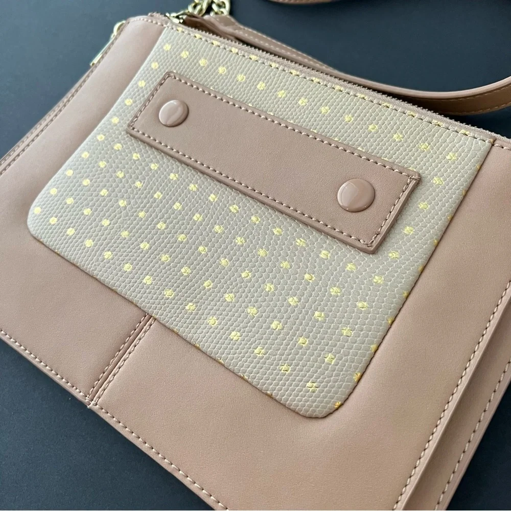 Danielle Nicole Tan Crossbody Bag, Faux Leather, 3 Zippered Compartments
